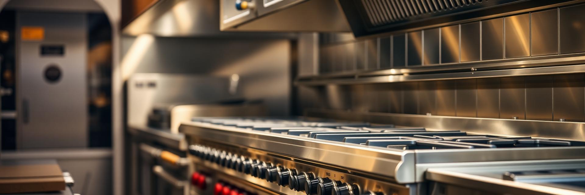 Commercial catering gas equipment in a kitchen