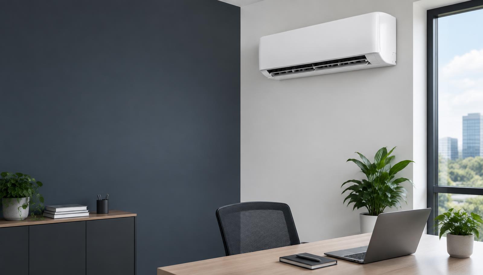 Illustrative wall-mounted air conditioning unit in an office