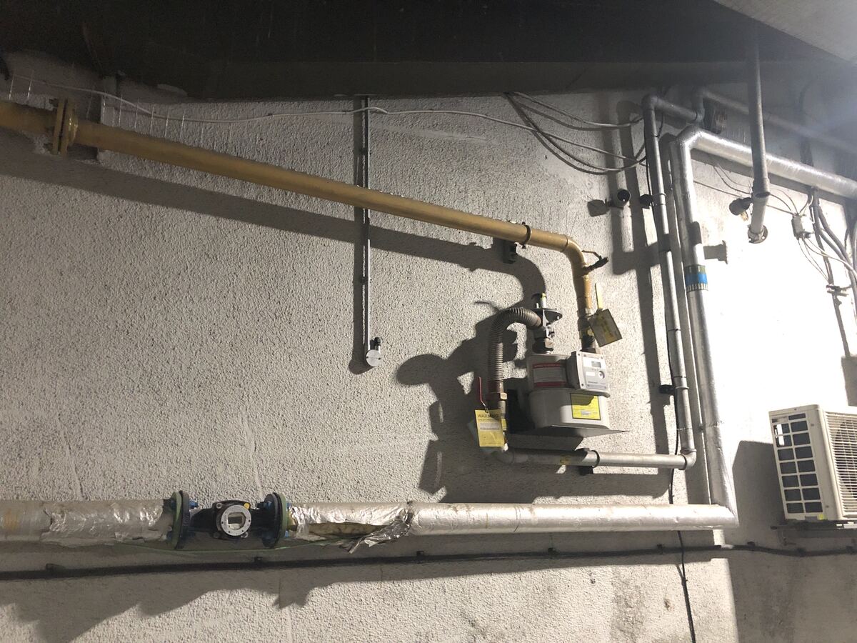 Commercial kitchen gas supply pipework and meter inspected after a fire, Knightsbridge SW1X